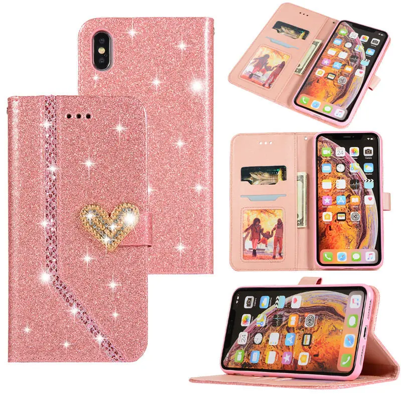 Кожаный чехол-бумажник с откидной крышкой для iPhone 5 6 6s 7 8 Plus X xs Max блестщик Чехол-бумажник для XR чехол для телефона Coque