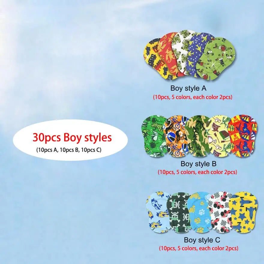 30pcs Boy Mix style 30 шт. красочные Мультяшные защитные очки для глаз для детей, очки для амблиопии, ортопедические дышащие маски, Мягкие накладки для глаз, высокое качество, D50 - Цвет: 30pcs Boy Mix style