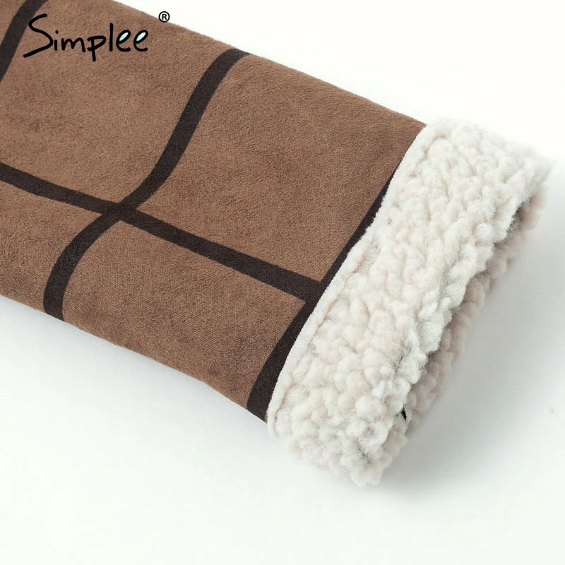 Женская клетчатая куртка Simplee из шерсти шуба искусственного меха с отложным