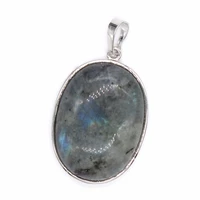 100 unique simple style silver plated oval shape pendant fashion labradorite stone jewelry