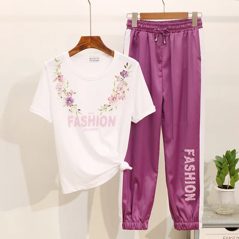 Женская футболка 2019 Лето Новая мода бисер цветок короткий рукав хлопок +