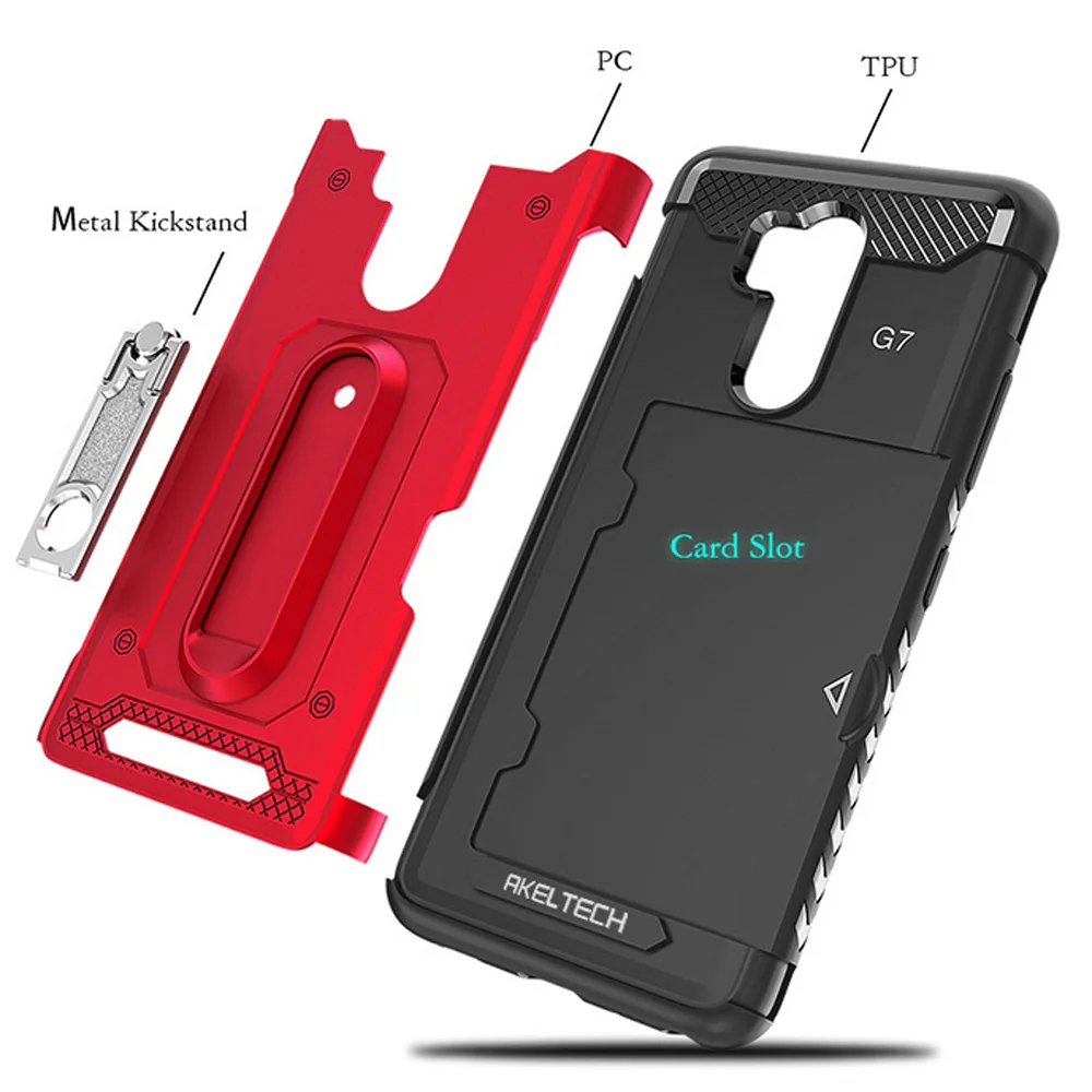 Hybrid Rugged Case With Metal Kickstand &amp Card Holder Slot Dual Layer Soft Rubber Hard PC Back Cover For LG G7 ThinQ/G7 G710EM |