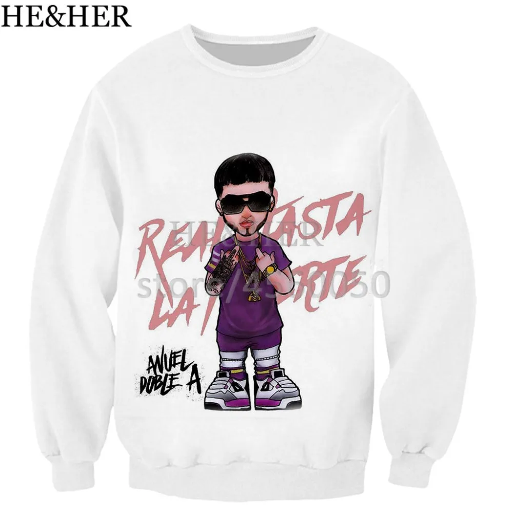 Модные мужские и женские свитшоты с 3D принтом Anuel Aa унисекс в стиле хип-хоп Уличная Повседневная Толстовка с капюшоном