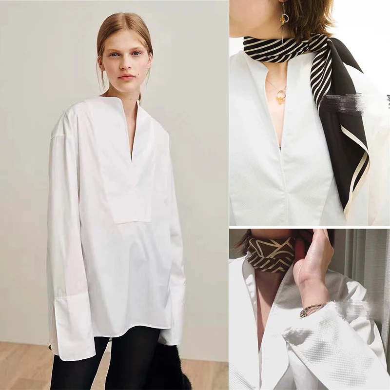 Лето Новое поступление белая хлопковая блузка модный солнцезащитный Лонгслив свободный тонкий минимализм дизайн