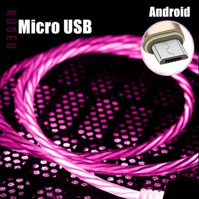 Pink for Micro USB Светодиодный кабель для быстрой зарядки 3А для iphone X XS 7 8 6S Plus type C и все микро-usb для устройств на аndroid кабель для samsung Xiaomi huawei - Цвет: Pink for Micro USB