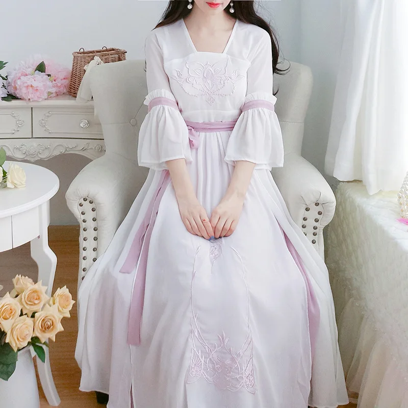 Новое модное женское платье Hanfu платья в китайском стиле платье с вышивкой