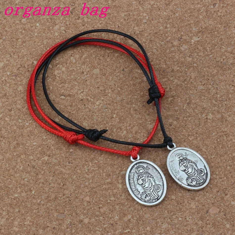 

20Pcs ST. MARTHA Pendant Adjustable Kabbalah Korea Waxed Cotton Cord Bracelets Red & Black B-249
