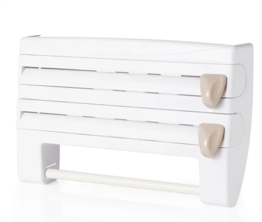 white 39x10x24cm Многофункциональная стойка для хранения бумажных полотенец, диспенсер для бумаги, кухонная пленка, 4 в 1, настенный держатель для бумажных полотенец - Цвет: white 39x10x24cm