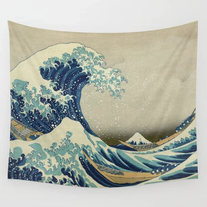 Классический японский настенный гобелен с надписью Great Wave off Kanagawa от Hokusai пляжное