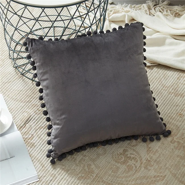 Dark Grey Topfinel мягкое бархатное покрытие для подушки, наволочка для подушки, роскошные квадратные декоративные подушки с шариками для дивана, кровати, автомобиля, подушки для дома - Цвет: Dark Grey