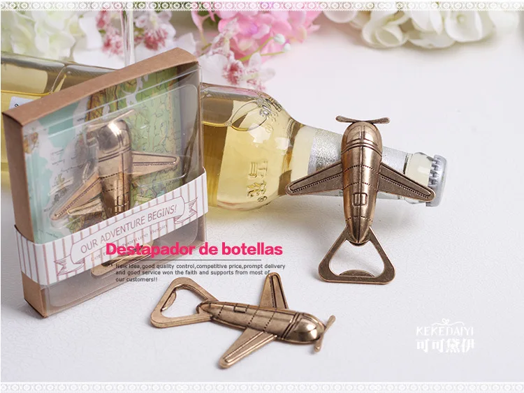 

200sets/LOT NEW ARRIVAL High Quality "Let the Adventure Begin" Antique Airplane Bottle Opener Wedding Favors FREE SHIPPING