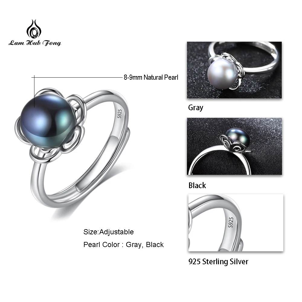 925 Sterling Silver ring with Black Pearl for women Gray Freshwater Flowers Trendy jewelry wholesale statement | Украшения и