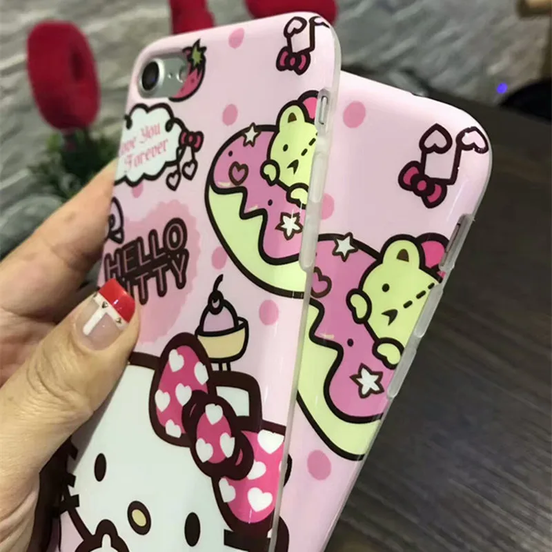 Мягкий чехол для телефона из ТПУ с героями мультфильмов Hello Kitty и 3d-пленка
