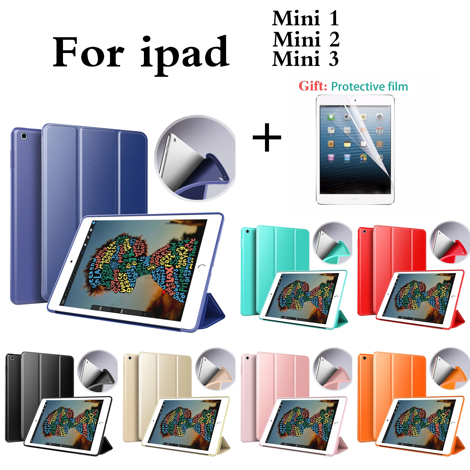 Чехол для iPad Mini 3 2 1 PU кожаный защитный чехол Apple mini 1/mini 2/mini + защита экрана|Чехлы