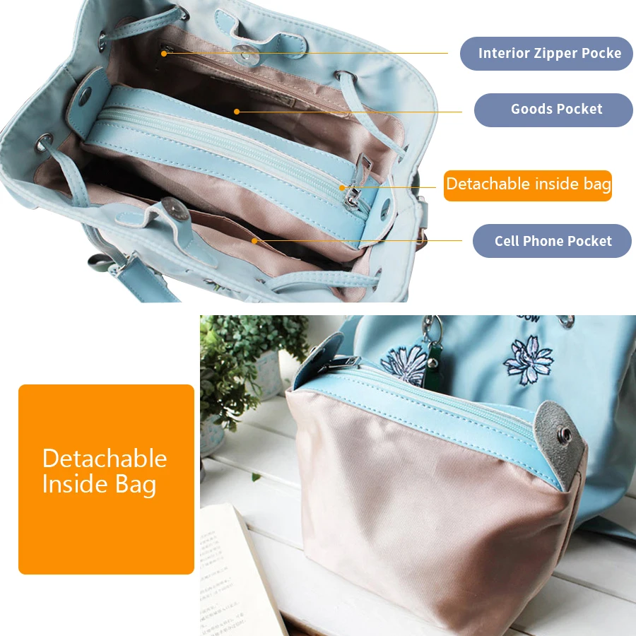 Женская сумка мешок 2 в 1 с цветочной вышивкой|Сумки ручками| |