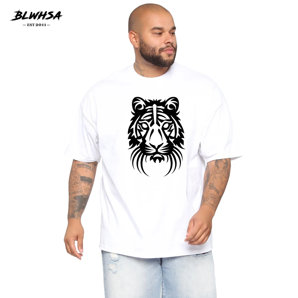 Мужская футболка с принтом головы тигра BLWHSA Повседневная летняя забавная