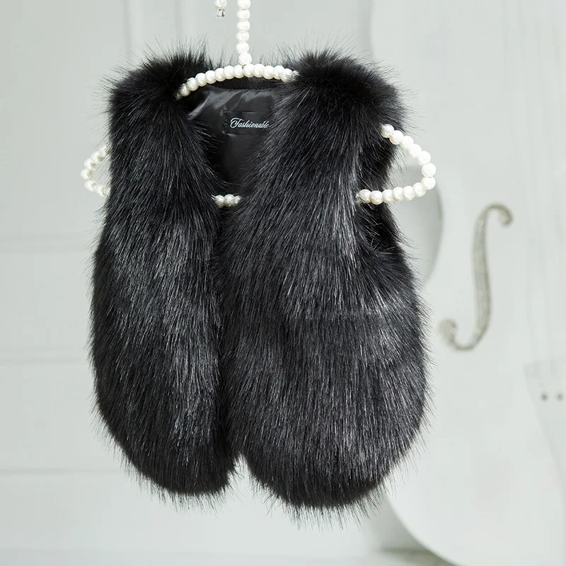 Новое пальто с мехом для девочек Теплый детский жилет Детское искусственным