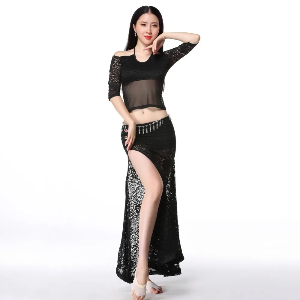 Женский костюм для танца живота кружевной топ с открытыми плечами и юбка
