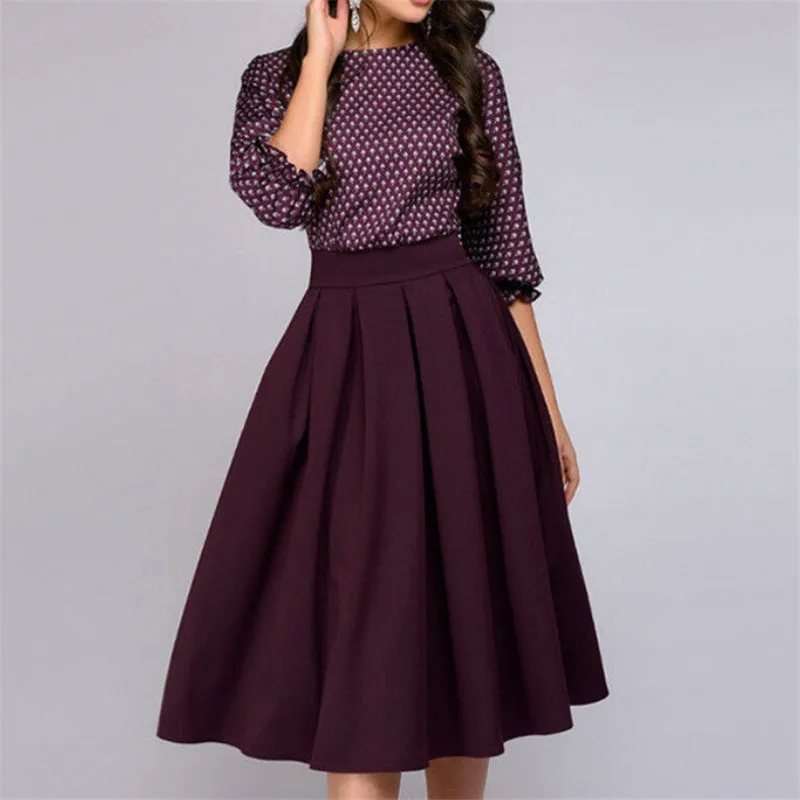 Женское винтажное платье качели с рукавом 3/4 повседневное и вечернее принтом в