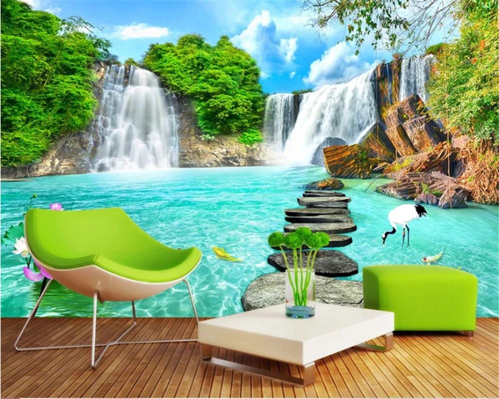 

beibehang Custom size Custom fashion silky wallpaper landscape waterfall bedroom living room background wall papers home decor