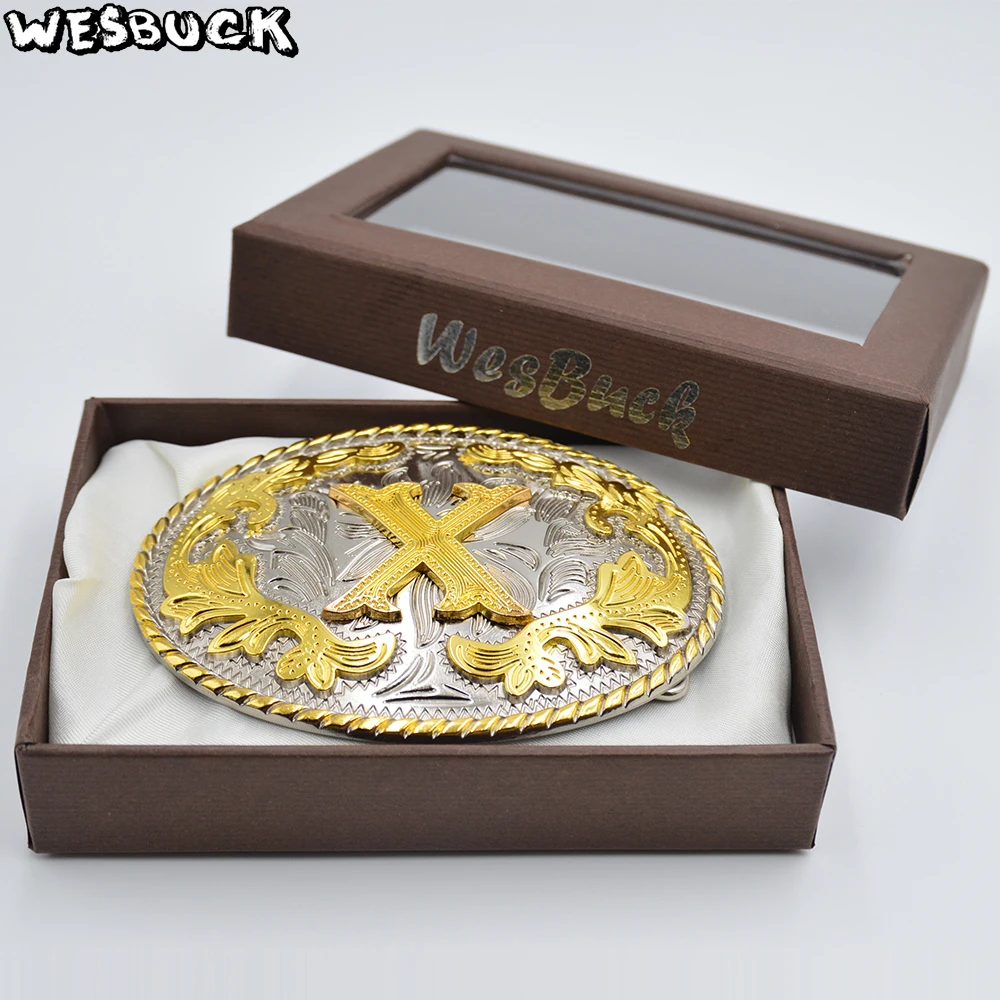 WesBuck новый стиль западные мужские золотые буквы X пряжка ремня с овальным