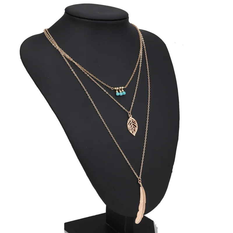 Btuamb Boho Seed Beads Hollow Leaves Lone Feather Necklaces for Women Jewelry Hot Sale Multi Layer Statement Pendants | Украшения и