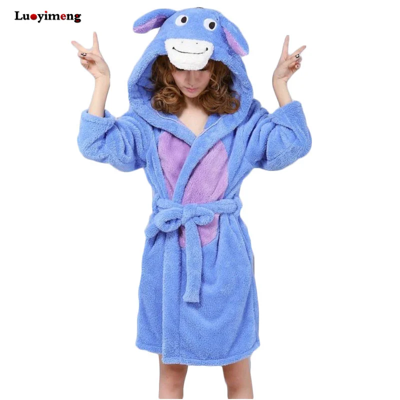 Luoyimeng Cartoon Robe Femme Winter Warm Fannel Bathrobe Long Sleeve Hooded Animal Bridesmaid Robes Women Dressing Gown | Женская одежда