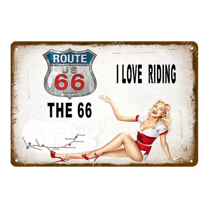 YD2507E US Route 66 Vintage Metal Tin Signs American Road Car Motorcycles Plate Wall Poster Pub Bar Club Home Decor Garage Decoration - Цвет: YD2507E