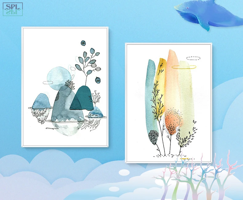 SPLSPL акварельный Горный пейзаж скандинавский ручной нарисованный настенный