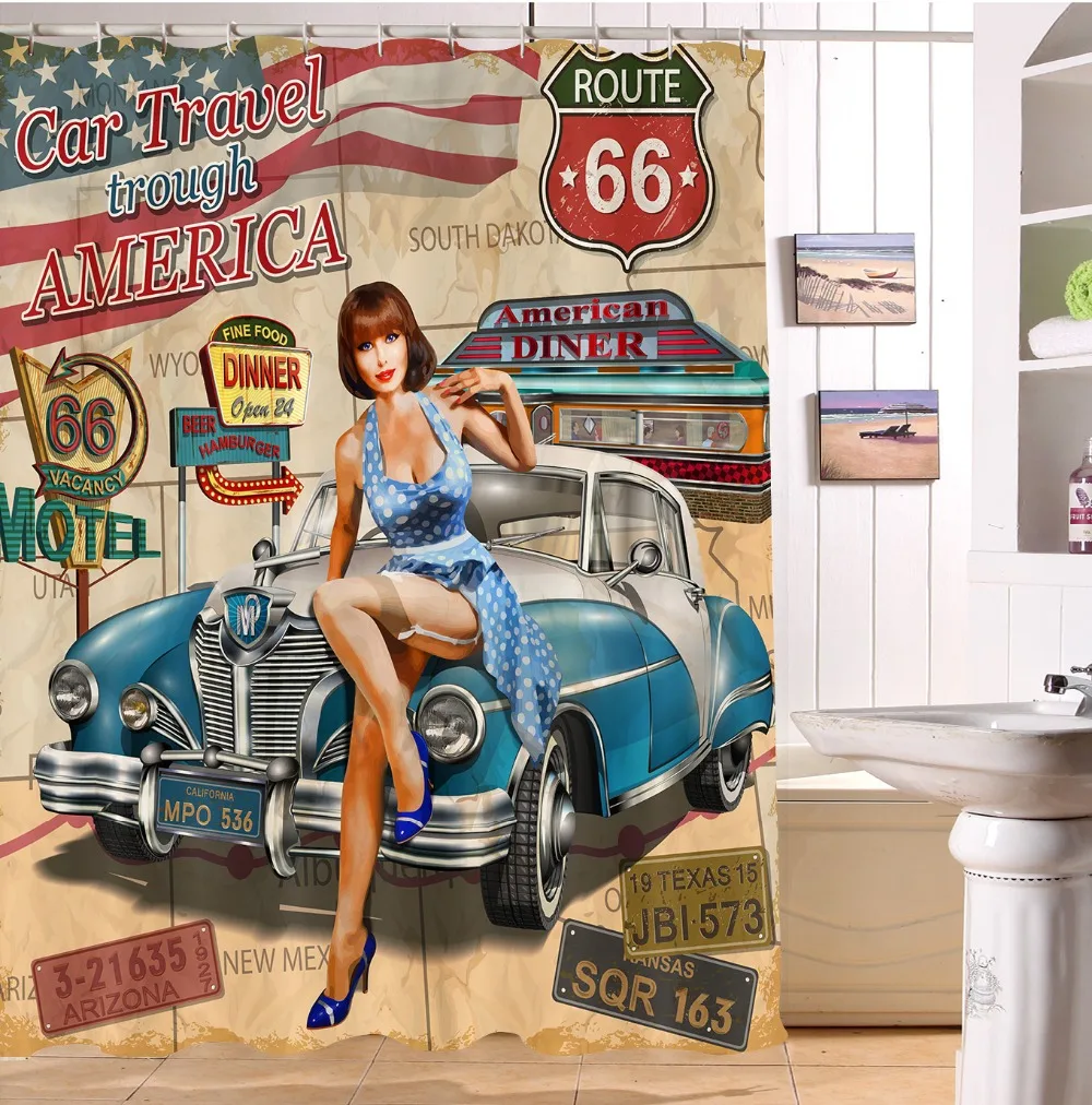 Водонепроницаемая занавеска для душа из полиэстера Route 66|Шторы душа| |