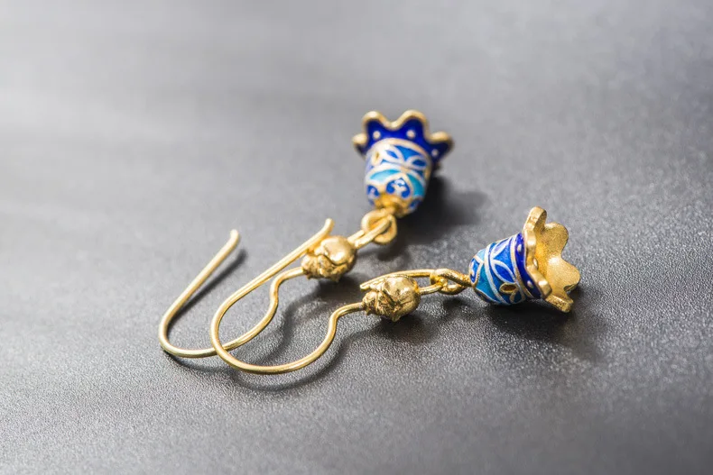 925 silver cloisonne craft jewelry bell earrings diy handmade | Drop Earrings