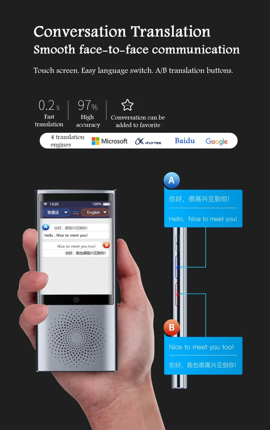 Двухсторонний 77 языков AI голосовой переводчик W1 умный офлайн 4g WIFI Bluetooth Сенсорный