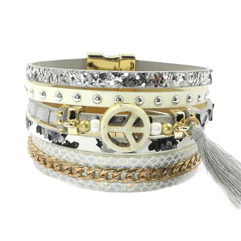 WELLMORE кожаные браслеты с кисточками богемные и для женщин ювелирные изделия оптом