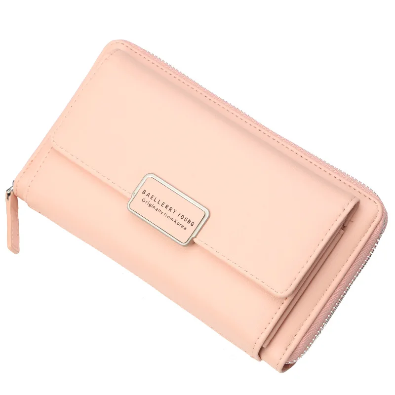Light pink Baellerry, Женский Длинный кошелек из искусственной кожи, вместительный, женский, на молнии, на застежке, кошелек, женский клатч, карман для телефона, сумочка с цепочкой - Цвет: Light pink