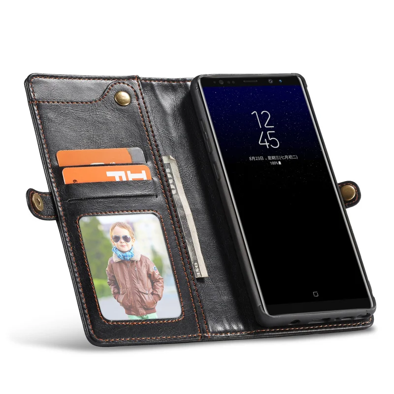 Черный Высококачественный кожаный чехол-книжка с бумажником для samsung Galaxy Note 8 S8 S9 Plus iPhone X 6 6s 7 8 Plus кожаный и силиконовый чехол для телефона - Цвет: Черный