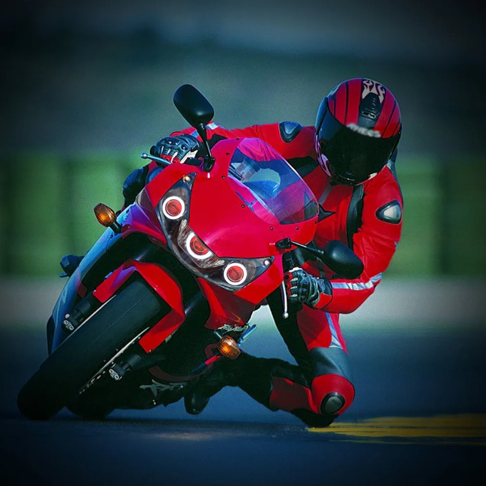 KT Передние фары для мотоцикла Honda CBR954 2002 2003 белый "Глаз ангела"+синий "Глаз демона" 55 Вт