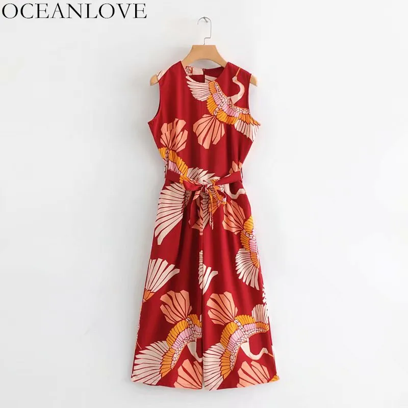 Женский пляжный комбинезон с принтом OCEANLOVE на молнии бантом шнуровке поясом без
