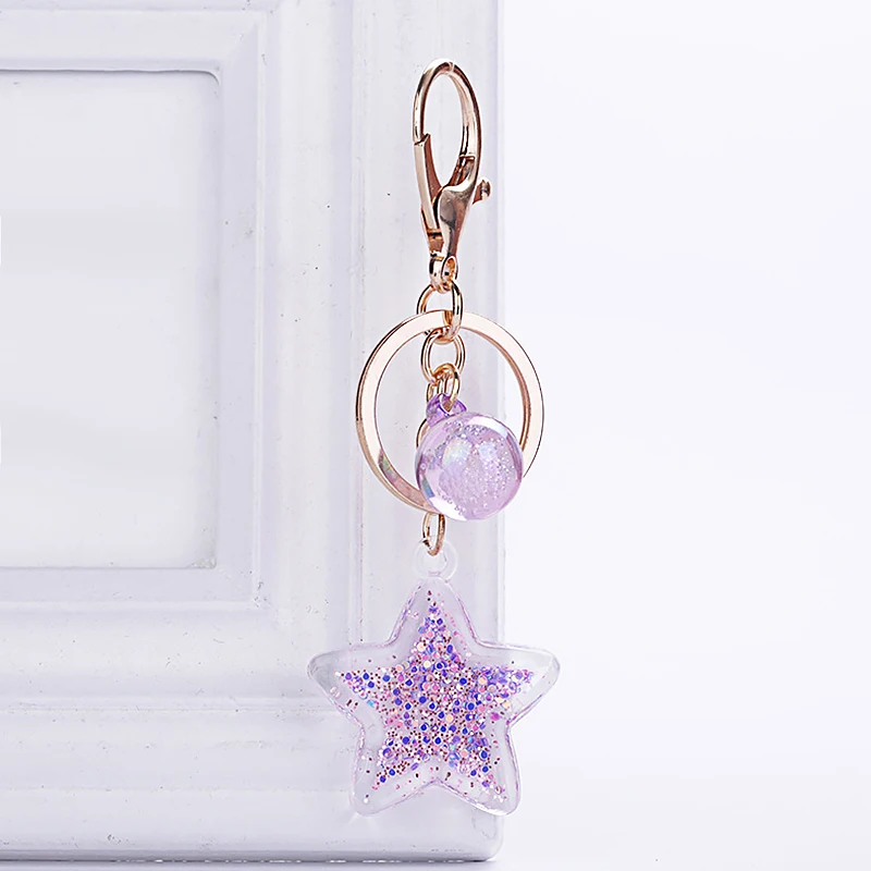Fashion Five-Pointed Star Acrylic Move Sequin Pentagram Keychain Girl Backpack Pendant Key Ring Girlfriend Couple Gift | Украшения и