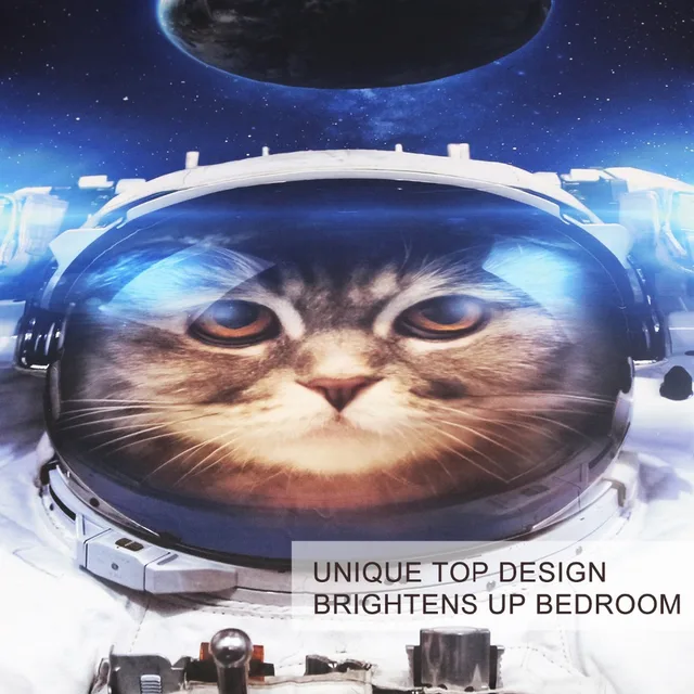 BlessLiving Funny Space Cat Bed Set 3 Piece Astronaut Pet Bedspread Teens Kids Blue Galaxy Bedding Star Universe Duvet Cover Set 3