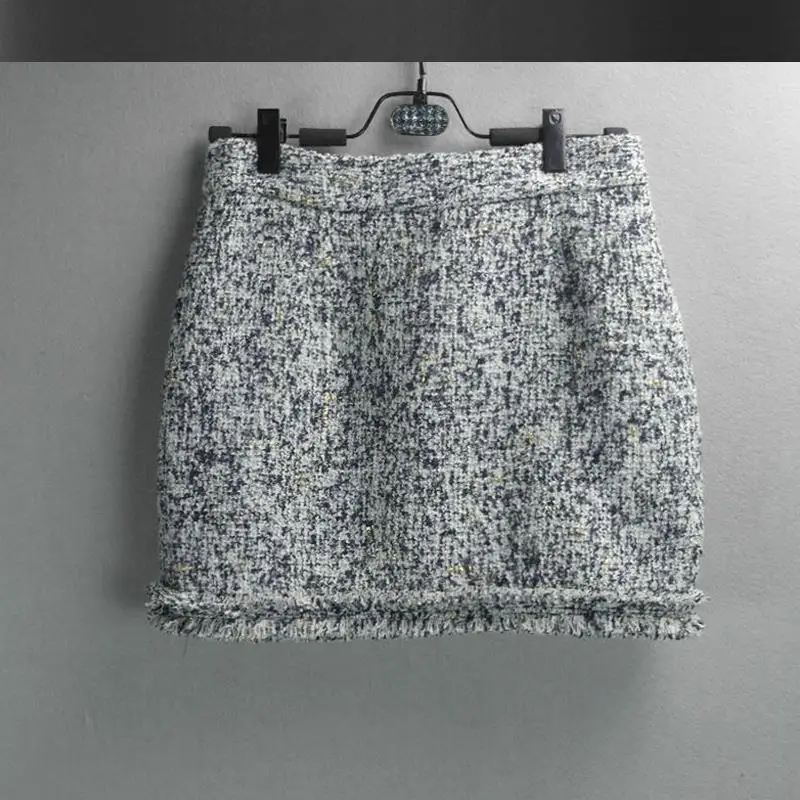 gray tweed jacket+ skirt suits hand-beaded Spring /Fall / Winter new ladies coats 2-piece skirt suit Women's Jackets