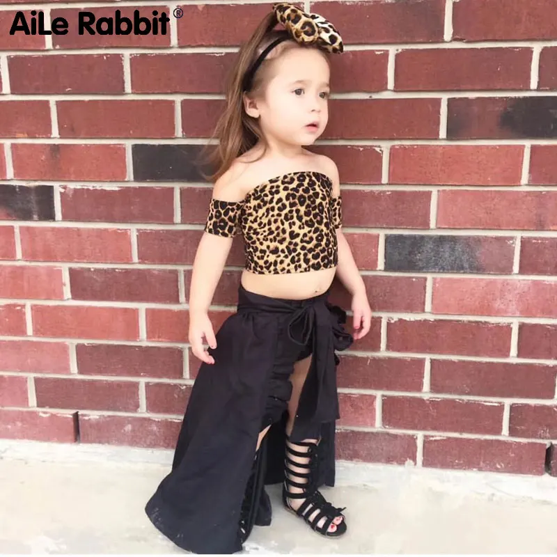 Комплект с юбкой и шортами для девочек леопардовым принтом|summer girls clothing sets|girls