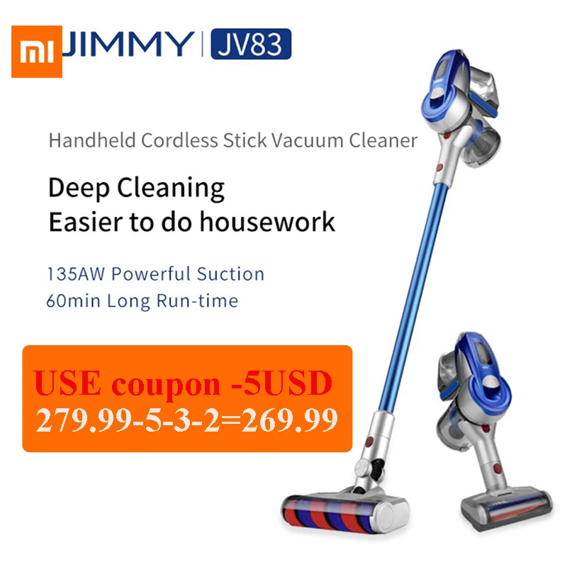 Xiaomi JIMMY JV83 450W вертикальный беспроводной пылесос ручной 135AW 20Kpa всасывающее