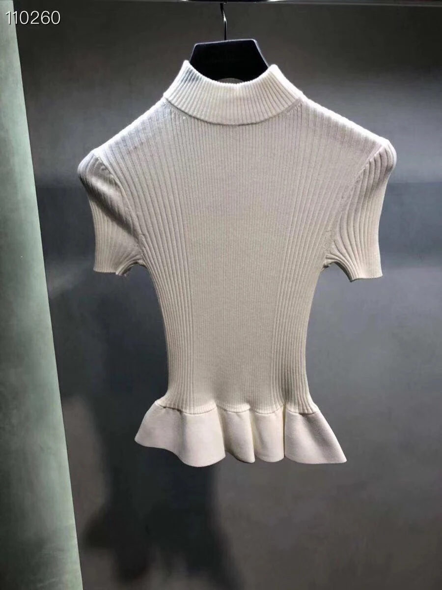Новое поступление 2018 Женский вязаный свитер элегантный Turtlenck с коротким рукавом