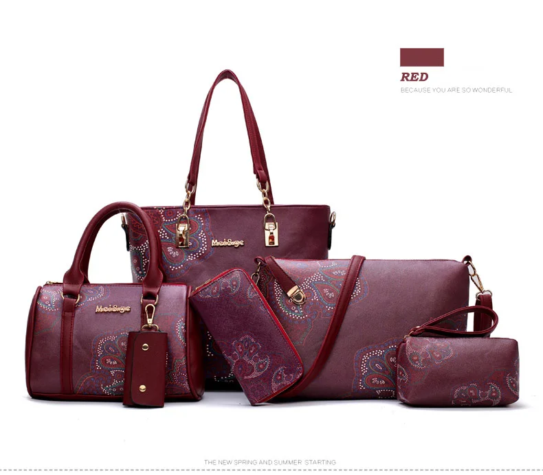 MIWIND New Women Handbag PU Leather Female Bags Fashion Shoulder Bag High Quality 6-Piece Set Designer Brand Bolsa Feminina