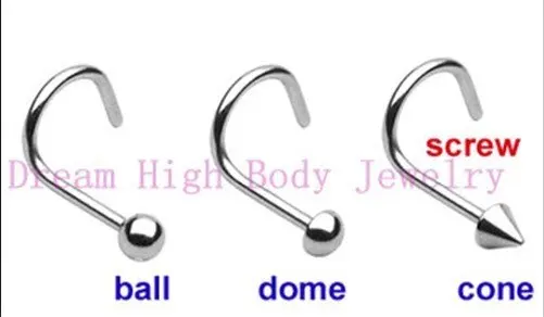 

Screw Nose Ring Stud Piercing Fancy Body Jewelry 200PCS/LOT Ball Free Shipping 316l Stainless Steel