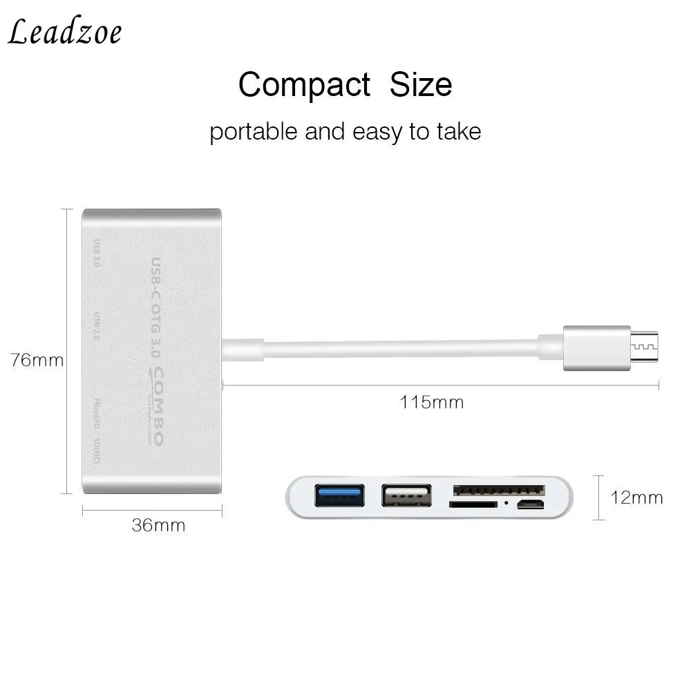 Leadzoe 5 in1 USB C концентратор Тип C SD устройство для считывания с tf-карт USB 3,0 концентраторы с микро USB Мощность Порты и разъёмы Разветвитель USB OTG Тип c концентратор USB