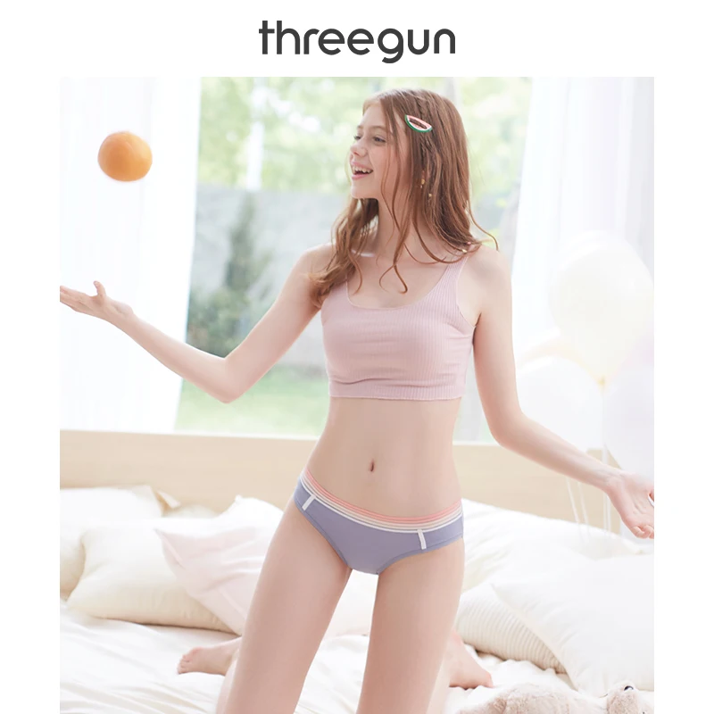THREEGUN BAILIAN 3 шт. нижнее белье женские трусики хлопок стрейч летние цветные в