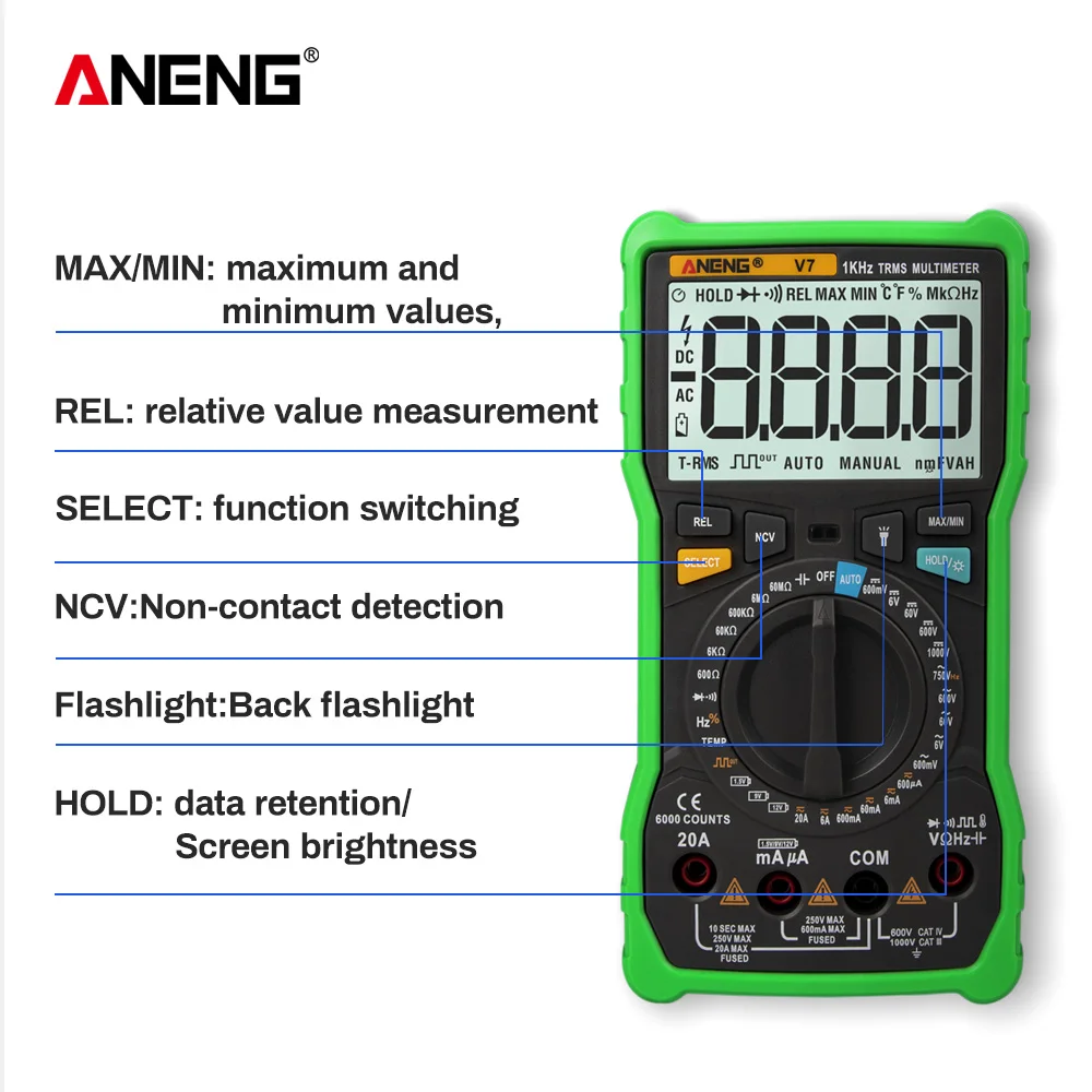 ANENG V7 цифровой мультиметр 6000 отсчетов Avometer транзисторный конденсатор тестер Multimetro цифровой профессиональный lcr метр Multimetr