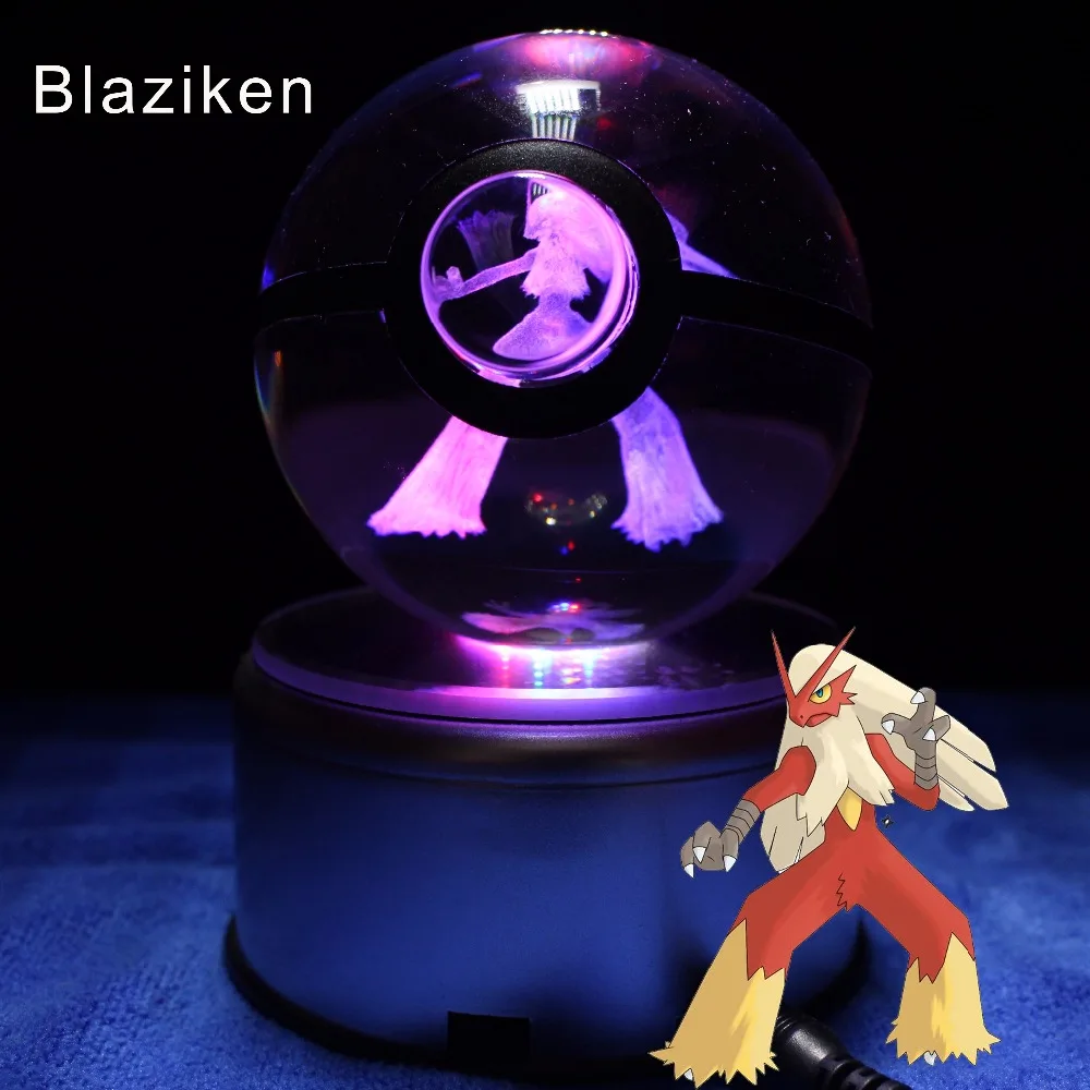 Милый 8 см хрустальный стеклянный Pokeball Blaziken с светодиодный ночным фонарем для подарка на день рождения мальчика