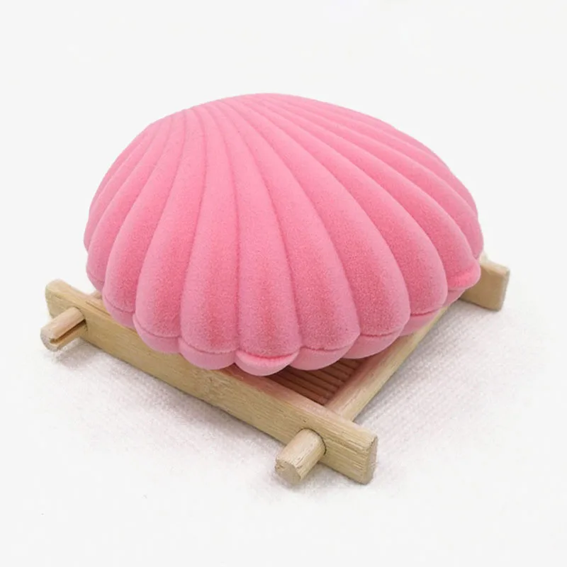 pink Бархатная коробка для украшений в форме ракушки, серьги, кольцо, ожерелье, держатель для ювелирных изделий, органайзер joyeros organizador de joyas, 8,5 см* 4,2 см - Цвет: pink
